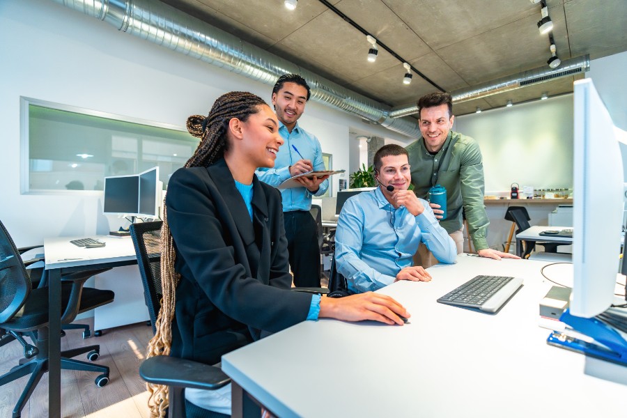 Professionals collaborating in an office.